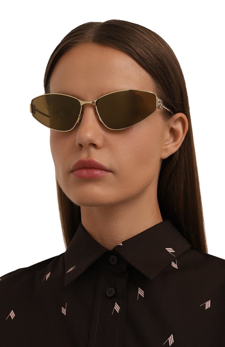 Женские солнцезащитные очки BALENCIAGA золотого цвета, арт. BB0335S 003 | Фото 2 (Нос: Не проставлено; Региональные ограничения белый список (Axapta Mercury): Не проставлено; Материал: Металл; Тип очков: С/з; Очки форма: Cat-eye; Оптика Гендер: оптика-женское)
