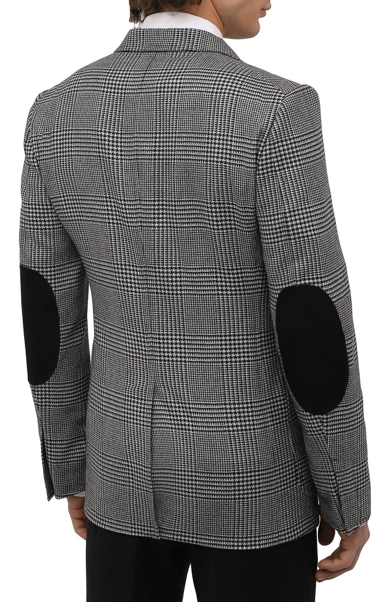 Мужской шерстяной пиджак TOM FORD серого цвета, арт. 322R85/10SP40 | Фото 4 (Рукава: Длинные; Длина (для топов): Стандартные; Материал подклада: Шелк, Купро; Материал внешний: Шерсть; Случай: Формальный; Пиджаки М: Приталенный; 1-2-бортные: Однобортные; Стили: Классический; Региональные ограничения белый список (Axapta Mercury): RU; Драгоценные камни: Проставлено; Материал сплава: Проставлено; Нос: Не проставлено)