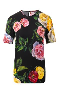 Женский шелковый топ DOLCE & GABBANA разноцветного цвета, арт. F7A02T/FSA7B | Фото 1 (Драгоценные камни: Проставлено; Рукава: Короткие; Материал внешний: Шелк; Материал сплава: Проставлено; Длина (для топов): Стандартные; Стили: Романтичный; Кросс-КТ: костюм)