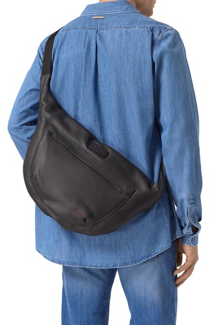 Мужская сумка KITON черного цвета, арт. UBA0107N0122302 | Фото 2 (Драгоценные камни: Проставлено; Ремень/цепочка: На ремешке; Размер: large; Материал сплава: Проставлено; Материал: Натуральная кожа)