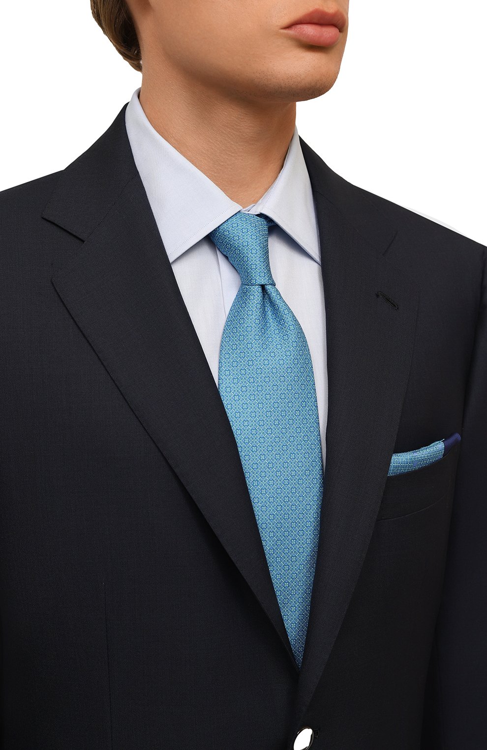 Комплект из галстука и платка STEFANO RICCI голубого цвета по цене 49650 руб., арт. DH/53102, фото 2 Комплект из галстука и платка STEFANO RICCI, арт. DH/53102, фото 2