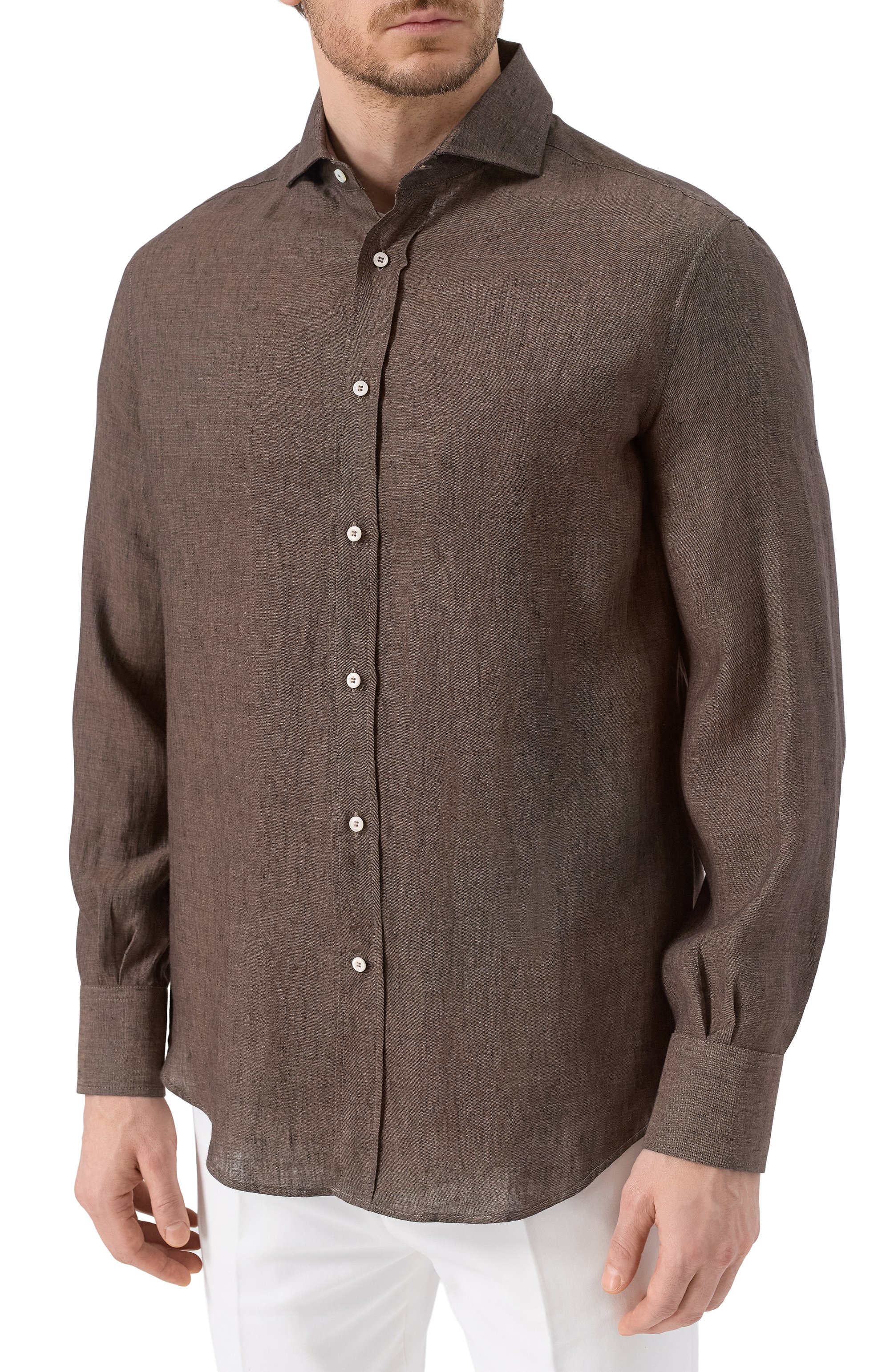 Льняная рубашка BRUNELLO CUCINELLI темно-коричневого цвета по цене 74600 руб., арт. MM6950028, фото 3 Льняная рубашка BRUNELLO CUCINELLI, арт. MM6950028, фото 3