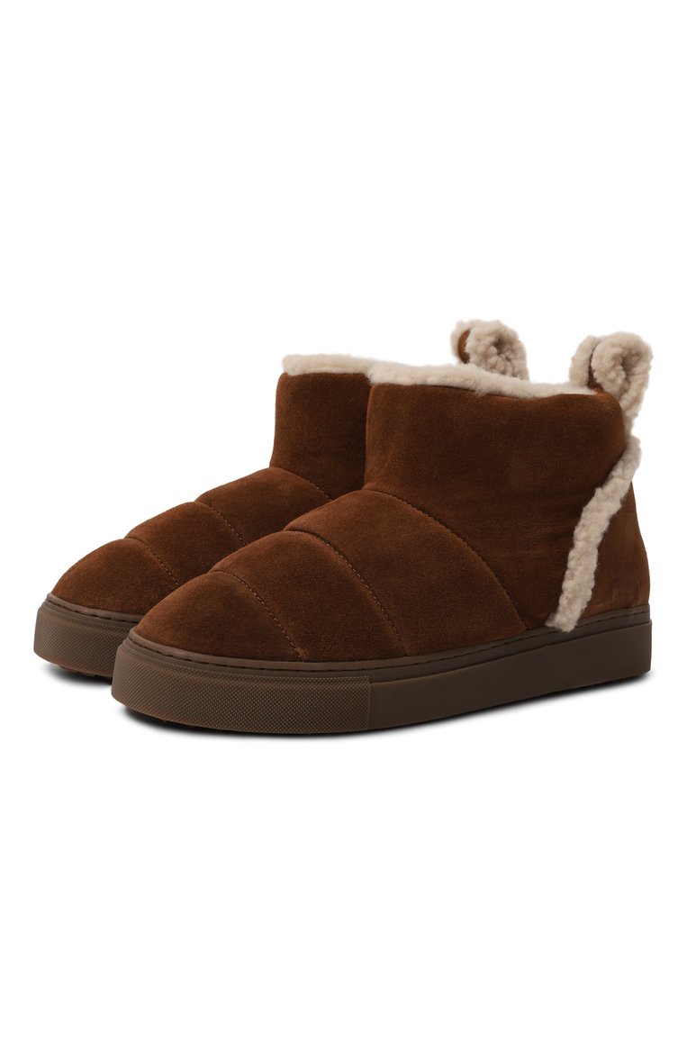Женские замшевые полусапоги shearling slip-in INUIKII коричневого цвета, арт. 75202-010 | Фото 1 (Материал утеплителя: Натуральный мех; Подошва: Платформа; Драгоценные камни: Проставлено; Материал внешний: Натуральная кожа, Замша; Материал сплава: Проставлено; Кросс-КТ: угги; Высота гол�енища: Низкие)