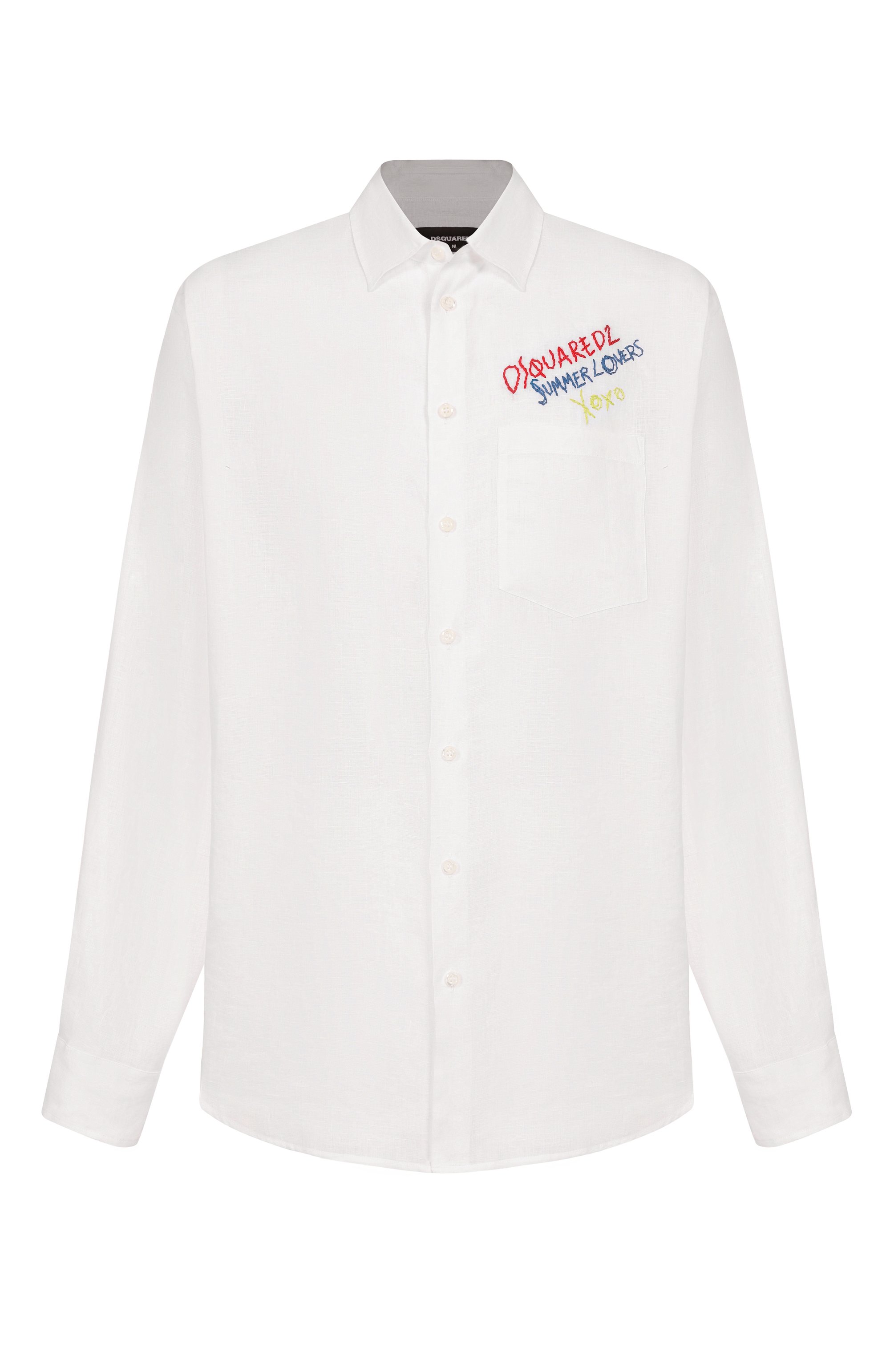 Льняная рубашка DSQUARED2 белого цвета по цене 78600 руб., арт. S78DM0048/D35294, фото 1 Льняная рубашка DSQUARED2, арт. S78DM0048/D35294, фото 1