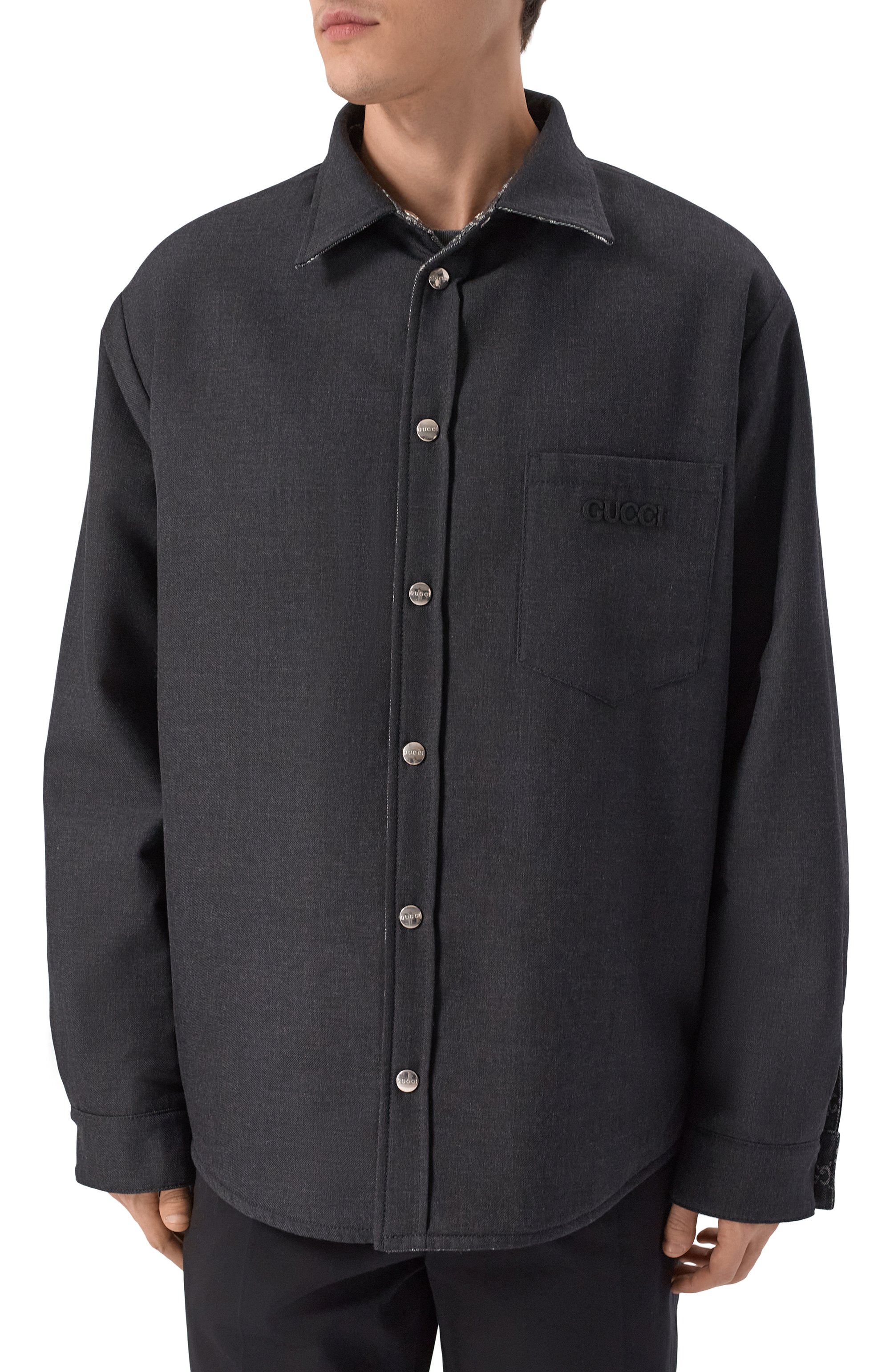 Двусторонняя хлопковая рубашка GUCCI черного цвета по цене 563500 руб., арт. 766142/XDC88, фото 6 Двусторонняя хлопковая рубашка GUCCI, арт. 766142/XDC88, фото 6