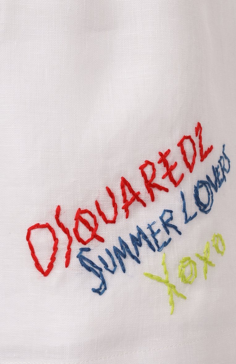 Женские льняные шорты DSQUARED2 белого цвета, арт. S73MU0236/D35294 | Фото 6 (Материал внешний: Лен; Длина Ж (юбки, платья, шорты): Мини; Стили: Спорт-шик; Автоматизация состава: Проставлено; Автоматизация ТО: Проставлено)