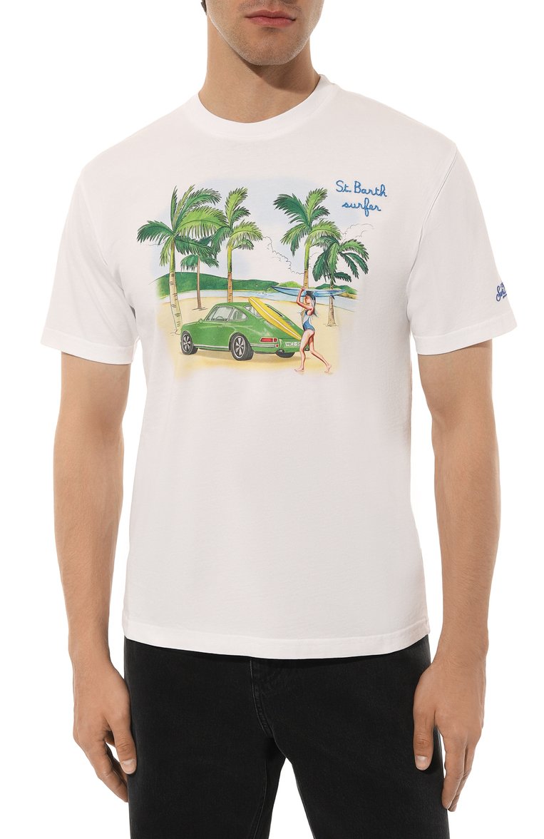 Мужская хлопковая футболка MC2 SAINT BARTH белого цвета, арт. STBM TSHIRT MAN/TSHM001/02203B | Фото 3 (Длина (для топов): Стандартные; Материал внешний: Хлопок; Рукава: Короткие; Принт: С принтом; Стили: Кэжуэл; Кросс-КТ: Пляж, Джерси; Мужское Кросс-КТ: Футболка-одежда; Автоматизация сост�ава: Проставлено; Автоматизация ТО: Проставлено; Детали: Декор)