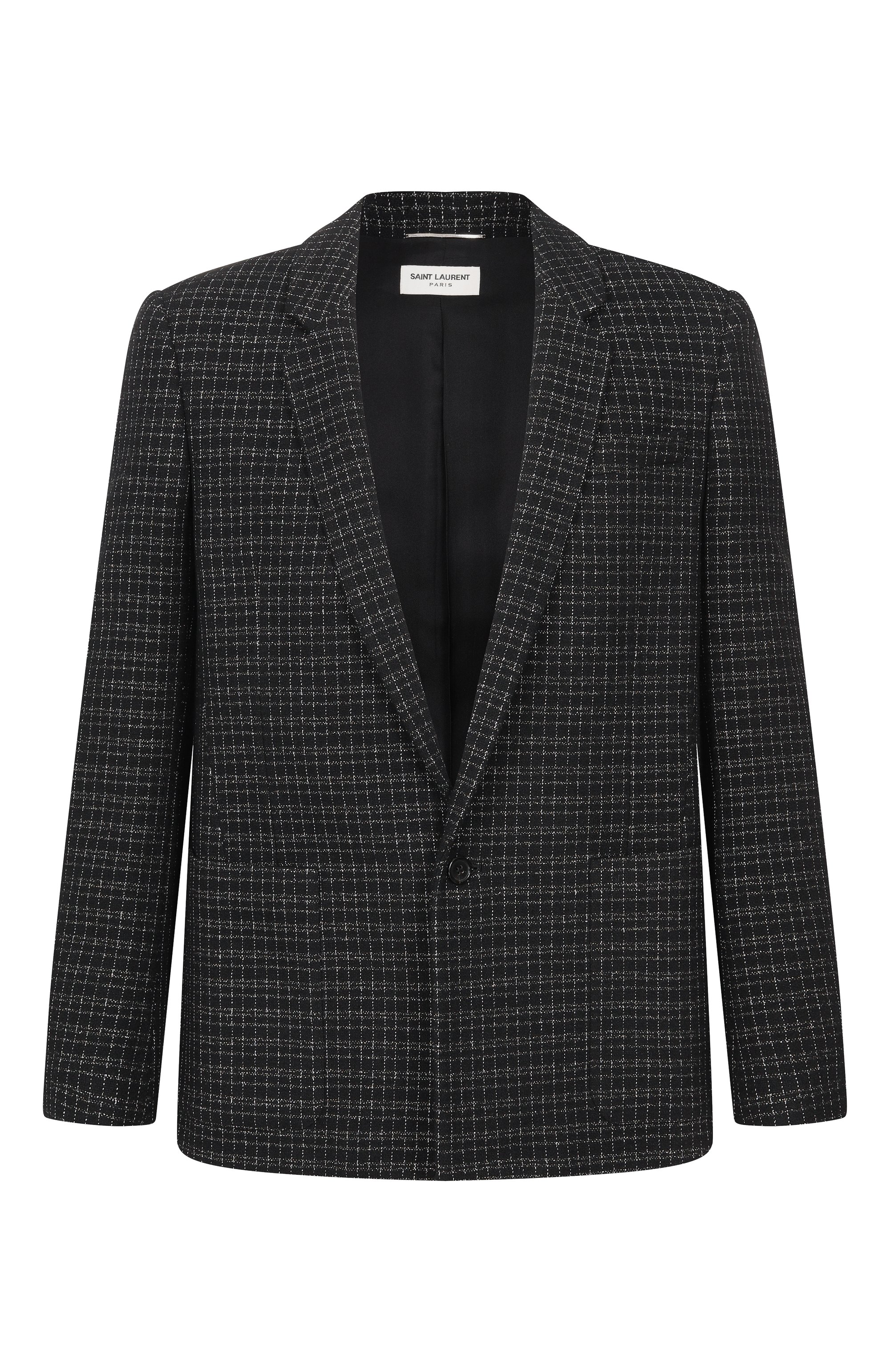 Пиджак из шерсти и вискозы SAINT LAURENT черного цвета по цене 263500 руб., арт. 644409/Y1C81, фото 1 Пиджак из шерсти и вискозы SAINT LAURENT, арт. 644409/Y1C81, фото 1