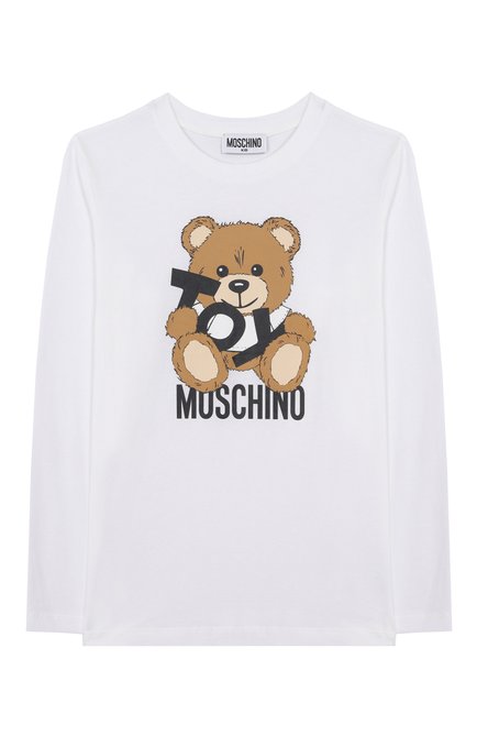 Детская хлопковый лонгслив MOSCHINO белого цвета, арт. HU000X/LAA03/4-8 | Фото 1 (Материал сплава: Проставлено; Драгоценные камни: Проставлено; Материал внешний: Хлопок; Рукава: Длинные)
