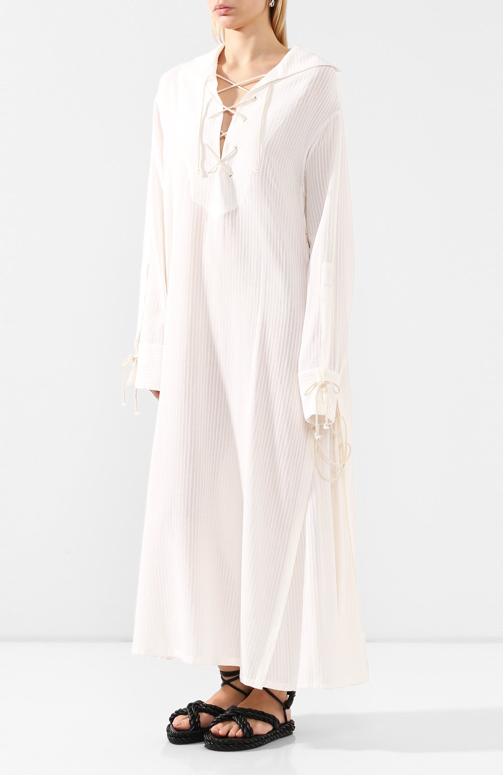 Платье из смеси вискозы и хлопка ANN DEMEULEMEESTER бежевого цвета по цене 106500 руб., арт. 2001-2216-P-156-005, фото 3 Платье из смеси вискозы и хлопка ANN DEMEULEMEESTER, арт. 2001-2216-P-156-005, фото 3