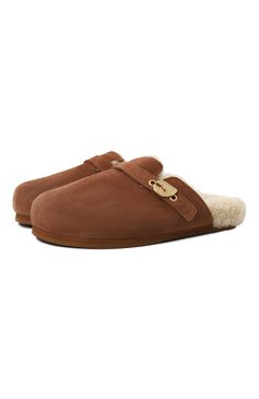 Женские замшевые сабо vasilitsa ANCIENT GREEK SANDALS коричневого цвета, арт. VASILITSA/CR0STA & SHEEPSKIN | Фото 1 (Подошва: Платформа; Материал утеплителя: Натуральный мех; Материал сплава: Проставлено; Драгоценные камни: Проставлено; Материал внешний: Замша)