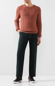 Мужской свитер из смеси кашемира и хлопка ZEGNA оранжевого цвета, арт. UUQ95/110 | Фото 2 (Рукава: Длинные; Материал внешний: Шерсть, Хлопок, Кашемир; Принт: Без принта; Длина (для топов): Стандартные; Мужское Кросс-КТ: Свитер-одежда; Драгоценные камни: Проставлено; Материал сплава: Пр�оставлено; Стили: Кэжуэл)