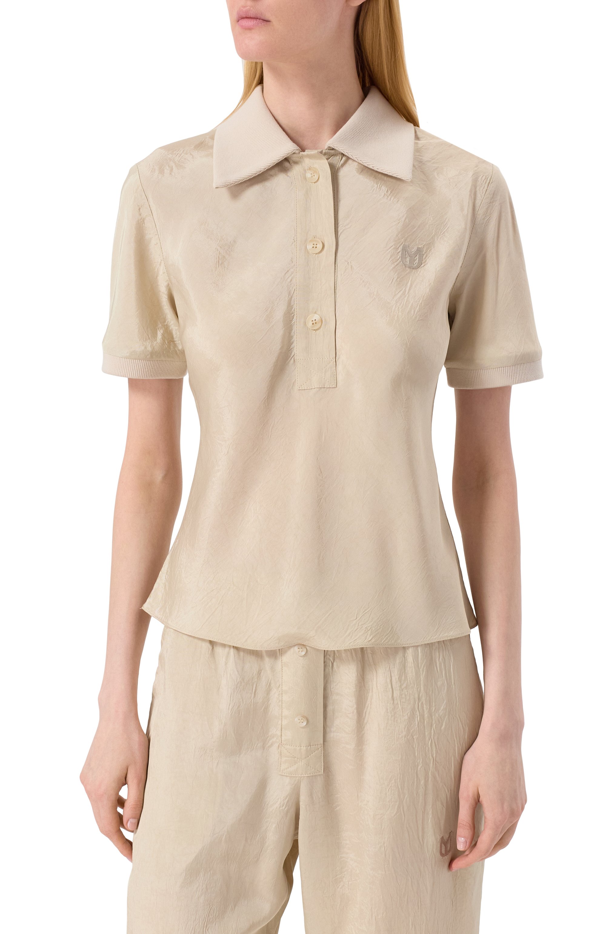 Поло YUZEFI бежевого цвета по цене 35150 руб., арт. YUZSS25-RW-TP08-04, фото 3 Поло YUZEFI, арт. YUZSS25-RW-TP08-04, фото 3