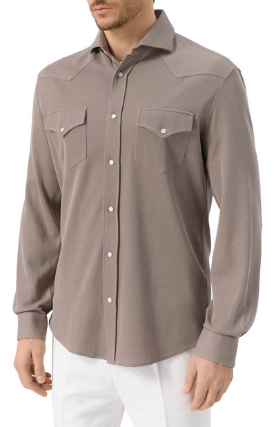 Рубашка из хлопка и шелка BRUNELLO CUCINELLI, арт. MW8666666, фото 3