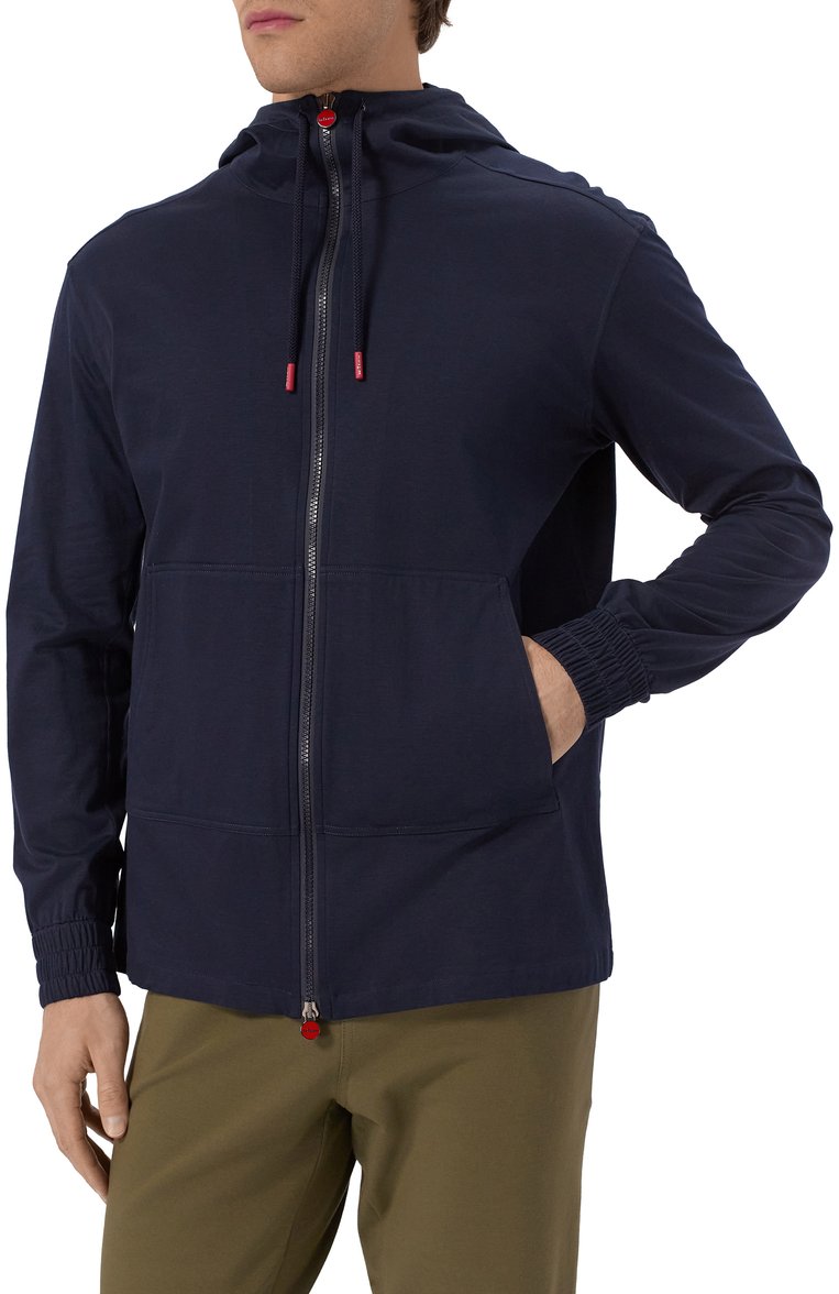Мужской хлопковая толстовка KITON синего цвета, арт. UMC010K06R4911 | Фото 3 (Длина (для топов): Стандартные; Рукава: Длинные; Материал внешний: Хлопок; Стили: Кэжуэл; Мужское Кросс-КТ: Толстовка-одежда)
