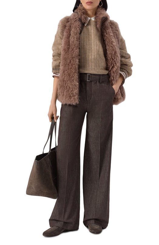 Хлопковые брюки Brunello Cucinelli MP125P4012 Коричневый  MP125P4012 Фото 2