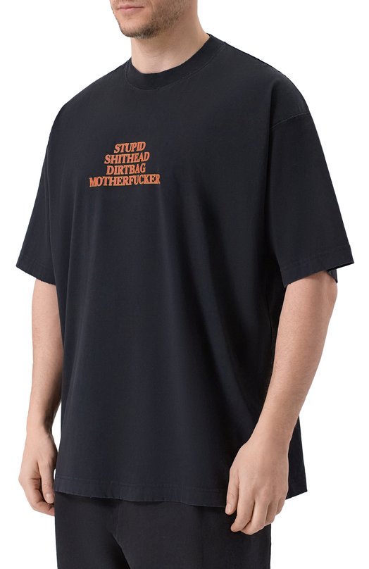 Хлопковая футболка VETEMENTS ME76TR221B/1200 LIGHT JERSEY Чёрный  ME76TR221B/1200 LIGHT JERSEY Фото 3
