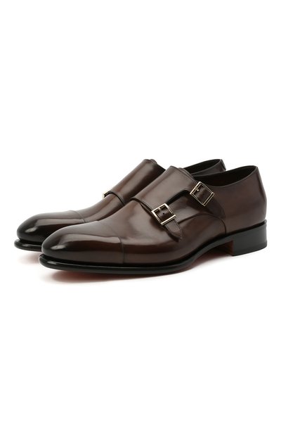 Кожаные монки SANTONI темно-коричневого цвета по цене 111000 руб., арт. MCCR11652MC1HVVDT50, фото 1 Кожаные монки SANTONI, арт. MCCR11652MC1HVVDT50, фото 1
