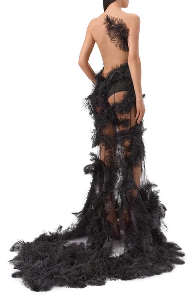 Платье с отделкой перьями THE ATTICO, арт. 260WCW00297/EMB013RA, фото 3