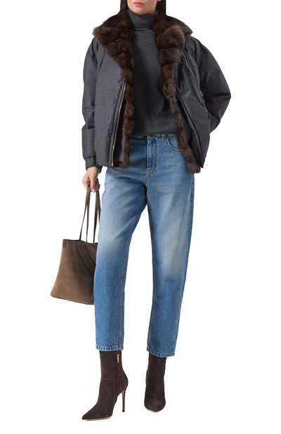 Пуховик с меховой отделкой YVES SALOMON серого цвета по цене 977000 руб., арт. 22WYV03068W02W, фото 2 Пуховик с меховой отделкой YVES SALOMON, арт. 22WYV03068W02W, фото 2