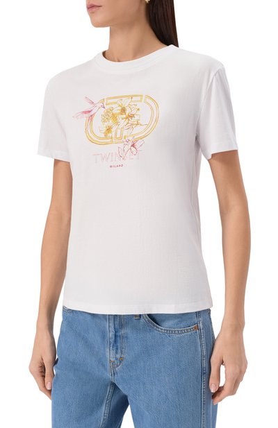 Хлопковая футболка TWINSET белого цвета по цене 10900 руб., арт. 251TP2075, фото 3 Хлопковая футболка TWINSET, арт. 251TP2075, фото 3