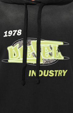 Женский хлопковое худи DIESEL темно-серого цвета, арт. A15386/0PHAQ | Фото 5 (Материал внешний: Хлопок; Рукава: Длинные; Материал сплава: Проставлено; Длина (для топов): Стандартные; Драгоценные камни: Проставлено; Стили: Кэжуэл; Женское Кросс-КТ: Худи-одежда)