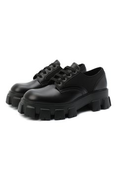 Мужские кожаные дерби PRADA черного цвета, арт. 2EE342-3L09-F0002 | Фото 1 (Стили: Классический; Материал сплава: Проставлено; Региональные ограничения белый список (Axapta Mercury): Не проставлено; Нос: Не проставлено; Материал внешний: Натуральная кожа)