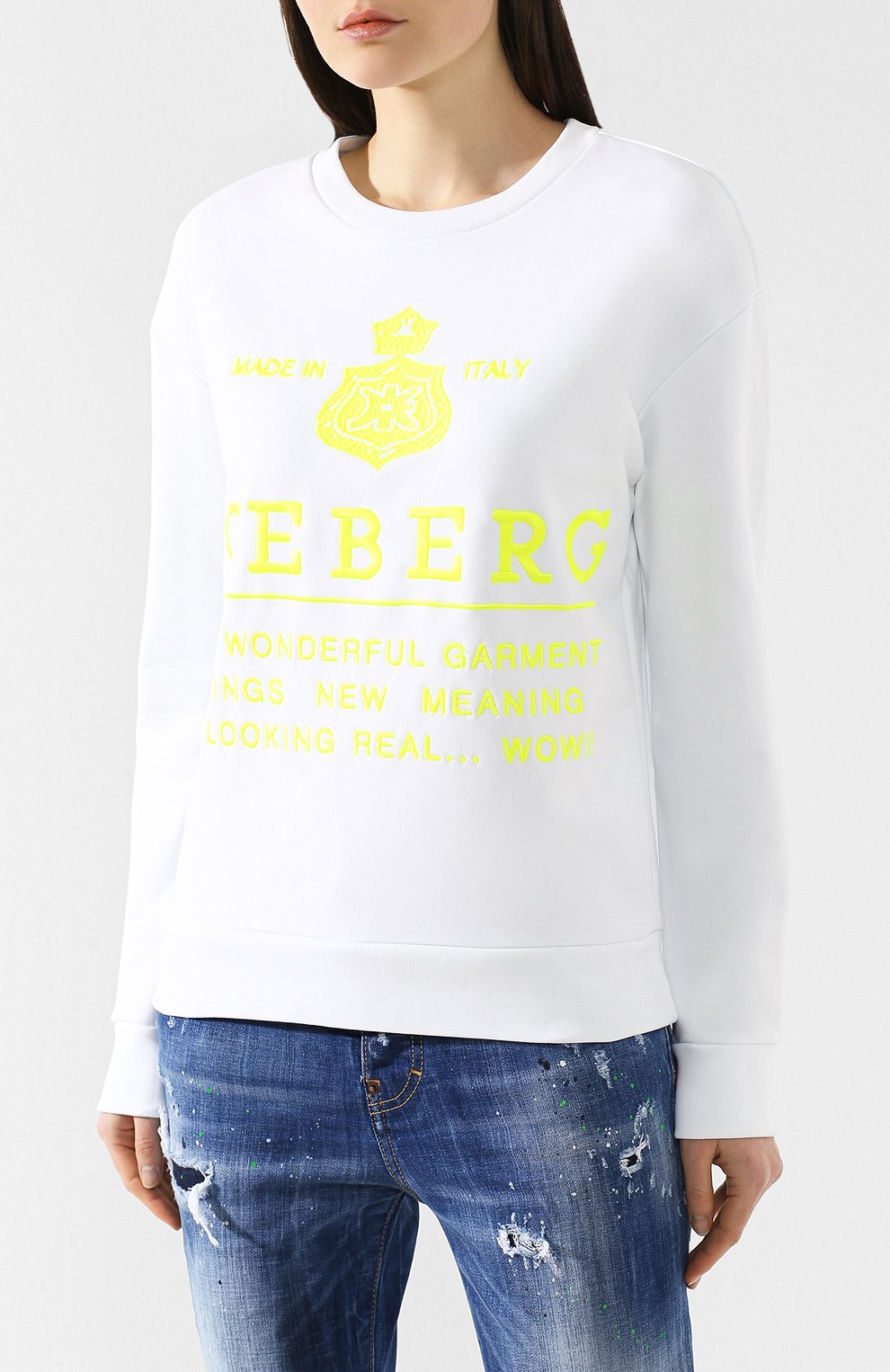 Хлопковый пуловер ICEBERG белого цвета по цене 29950 руб., арт. 19E I2P0/E011/6330, фото 3 Хлопковый пуловер ICEBERG, арт. 19E I2P0/E011/6330, фото 3