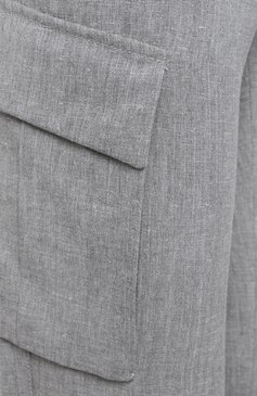 Мужские брюки-карго из шерсти и льна CORNELIANI серого цвета, арт. 254L02-2514164 | Фото 6 (Материал внешний: Шерсть, Лен; Длина (брюки, джинсы): Стандартные; Материал сплава: Проставлено; Д�рагоценные камни: Проставлено; Силуэт М (брюки): Карго; Случай: Повседневный; Стили: Кэжуэл)