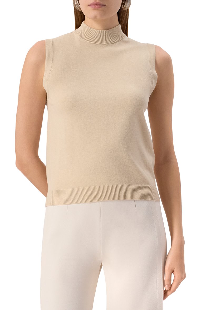 Женский топ из вискозы WEEKEND MAX MARA бежевого цвета, арт. BELGI0 | Фото 3 (Рукава: Короткие, Без рукавов; Длина (для топов): Стандартные; Материал внешний: Вискоза; Стили: Кэжуэл; Кросс-КТ: Трикотаж; Автоматизация состава: Проставлено; Автоматизация ТО: Проставлено)