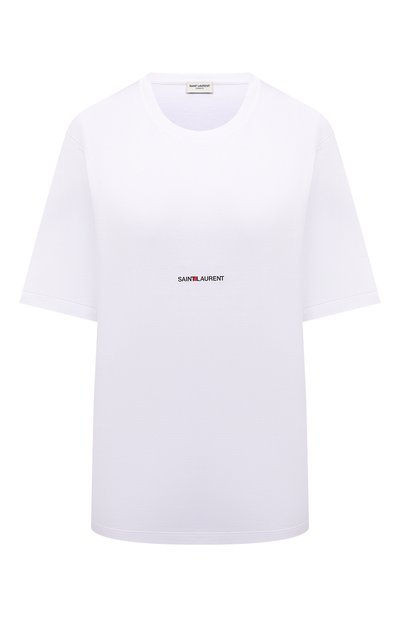 Хлопковая футболка SAINT LAURENT белого цвета по цене 49950 руб., арт. 460876/YB2DQ, фото 1 Хлопковая футболка SAINT LAURENT, арт. 460876/YB2DQ, фото 1