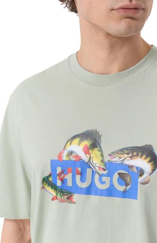 Хлопковая футболка HUGO Blue 50554349 Зелёный  50554349 Фото 5