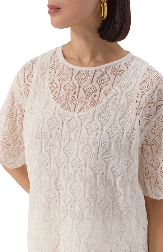 Топ из хлопка и шелка Bottega Veneta 833883/V5ND0 Кремовый  833883/V5ND0 Фото 5