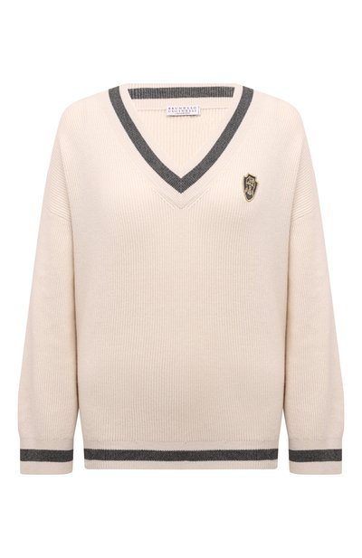 Кашемировый пуловер BRUNELLO CUCINELLI кремового цвета по цене 255000 руб., арт. M12192602, фото 1 Кашемировый пуловер BRUNELLO CUCINELLI, арт. M12192602, фото 1