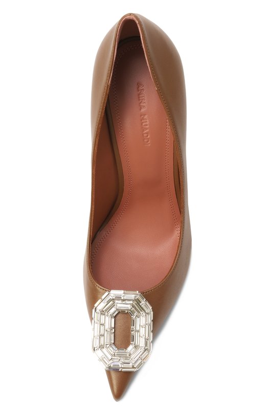 Кожаные туфли Camelia 105 Amina Muaddi CAMELIA PUMP 105/PEARLY NAPPA Коричневый  CAMELIA PUMP 105/PEARLY NAPPA Фото 6