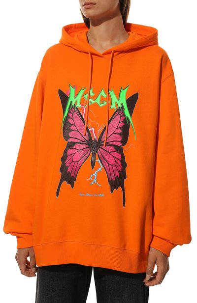 Хлопковое худи MSGM оранжевого цвета по цене 28200 руб., арт. 3341MDM160 227799, фото 3 Хлопковое худи MSGM, арт. 3341MDM160 227799, фото 3