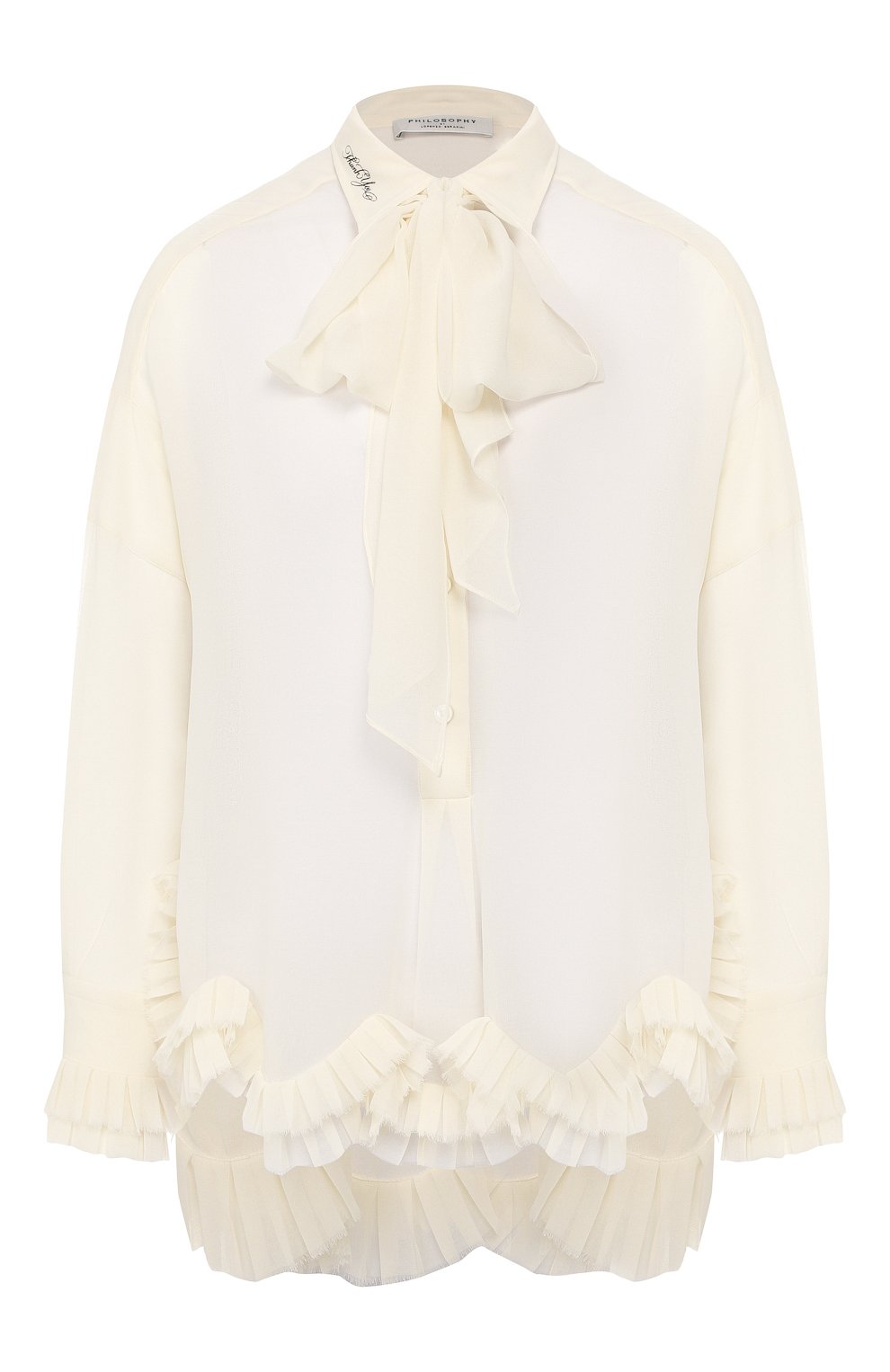 Блузка с оборкой PHILOSOPHY DI LORENZO SERAFINI белого цвета по цене 71650 руб., арт. A0208/5717, фото 1 Блузка с оборкой PHILOSOPHY DI LORENZO SERAFINI, арт. A0208/5717, фото 1