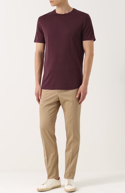 Футболка из шелка и хлопка LORO PIANA бордового цвета по цене 44200 руб., арт. FAF6128, фото 2 Футболка из шелка и хлопка LORO PIANA, арт. FAF6128, фото 2