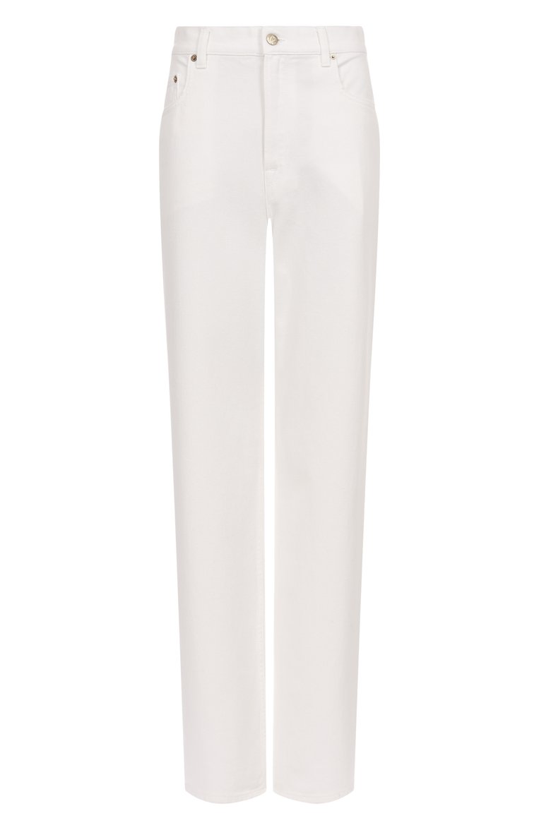 Женские джинсы GOLDEN GOOSE DELUXE BRAND белого цвета, арт. GWP00844.P000980 | Фото 1 (Материал внешний: Хлопок, Деним; Длина (брюки, джинсы): Стандартные; Силуэт Ж (брюки и джинсы): Прямые; Кросс-КТ: Деним; Стили: Кэжуэл)