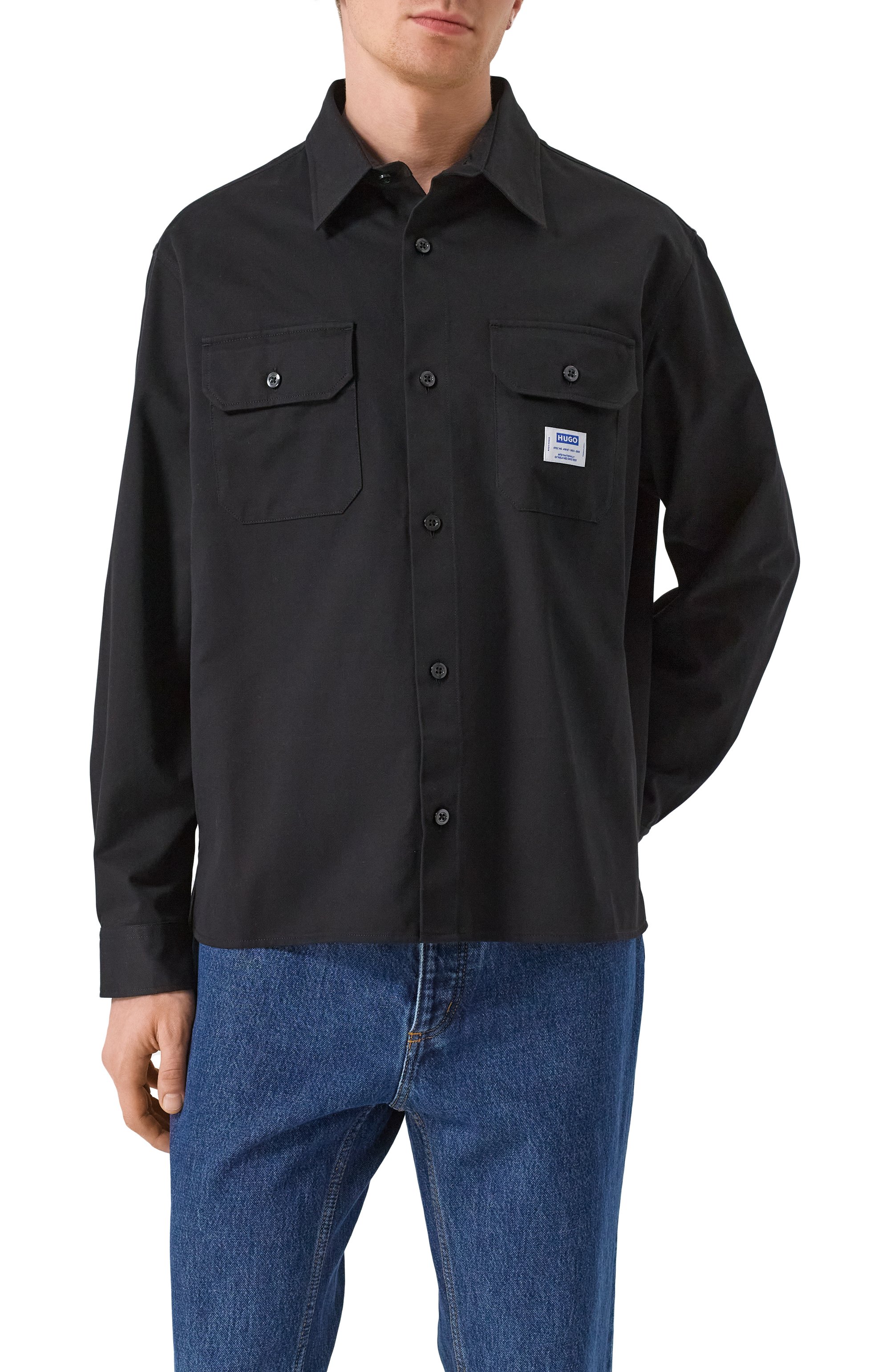 Хлопковая куртка-рубашка HUGO BLUE черного цвета по цене 12500 руб., арт. 50520001, фото 3 Хлопковая куртка-рубашка HUGO BLUE, арт. 50520001, фото 3