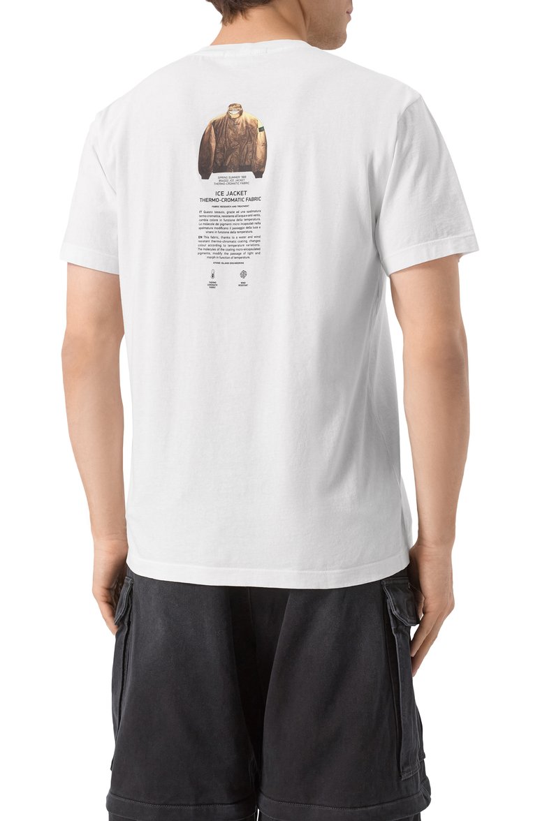 Мужская хлопковая футболка STONE ISLAND белого цвета, арт. 80152NS91 | Фото 4 (Рукава: Короткие; Материал внешний: Хлопок; Длина (для топов): Стандартные; Принт: С принтом; Мужское Кросс-КТ: Футболка-одежда; Стили: Кэжуэл; Автоматизация ТО: Проставлено; Автоматизация состава: Проставлено; Детали: Без декора)