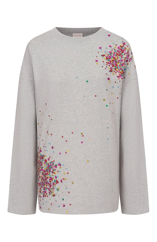 Хлопковый лонгслив с отделкой пайетками Dries Van Noten 131119/3603 Серый 131119/3603