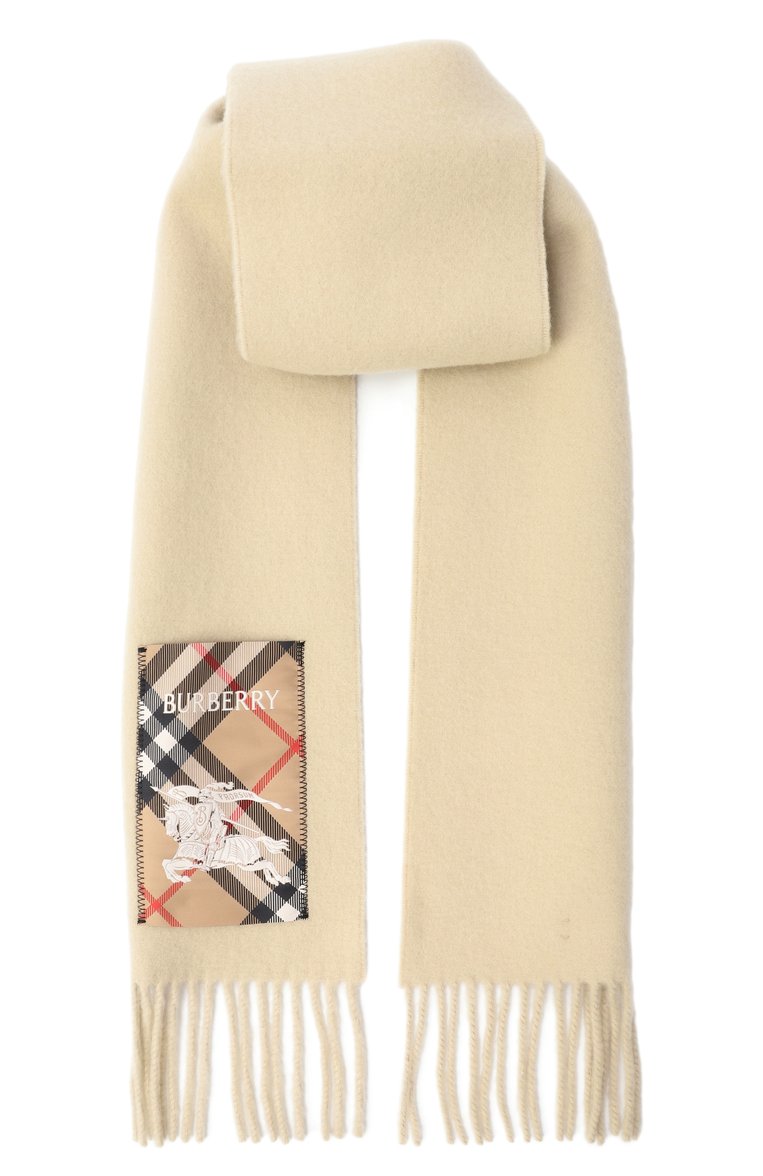 Женский кашемировый шарф BURBERRY бежевого цвета, арт. 8103995 | Фото 1 (Материал: Шерсть, Текстиль, Кашемир; Нос: Не проставлено; Автоматизация состава: Проставлено)