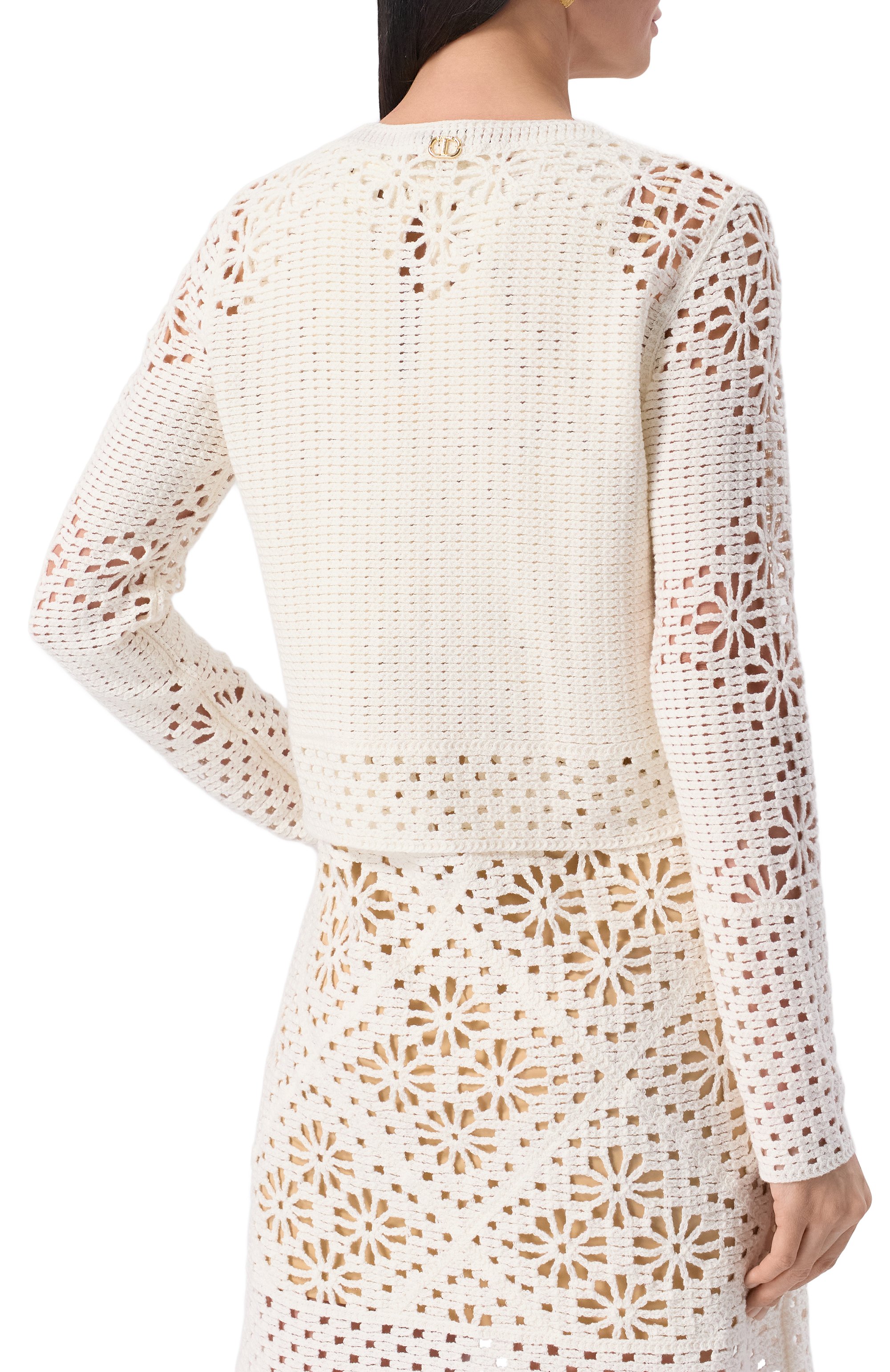 Хлопковый кардиган TWINSET молочного цвета по цене 39350 руб., арт. 251TT3200, фото 4 Хлопковый кардиган TWINSET, арт. 251TT3200, фото 4