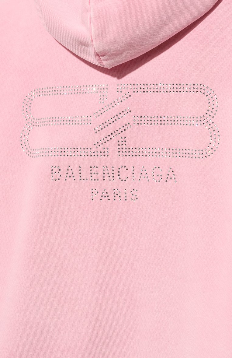 Женский хлопковое худи BALENCIAGA розового цвета, арт. 739024/T0VU9 | Фото 5 (Материал внешний: Хлопок; Рукава: Длинные; Длина (для топов): Стандартные; Драгоценные камни: Проставлено; Материал сплава: Проставлено; Стили: Спорт-шик; Принт: Без принта; Женское Кросс-КТ: Худи-одежда)