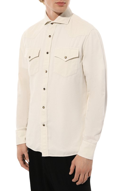Вельветовая рубашка Brunello Cucinelli ML688B2151 Кремовый  ML688B2151 Фото 3