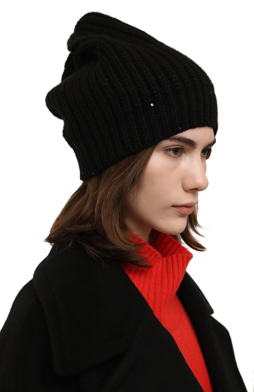 Шапка из кашемира и шелка Brunello Cucinelli M32373999 Чёрный  M32373999 Фото 2
