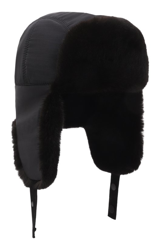 Кашемировая шапка-ушанка с мехом норки MVST MH-17 BLACK FABRIC + MINK Чёрный MH-17 BLACK FABRIC + MINK