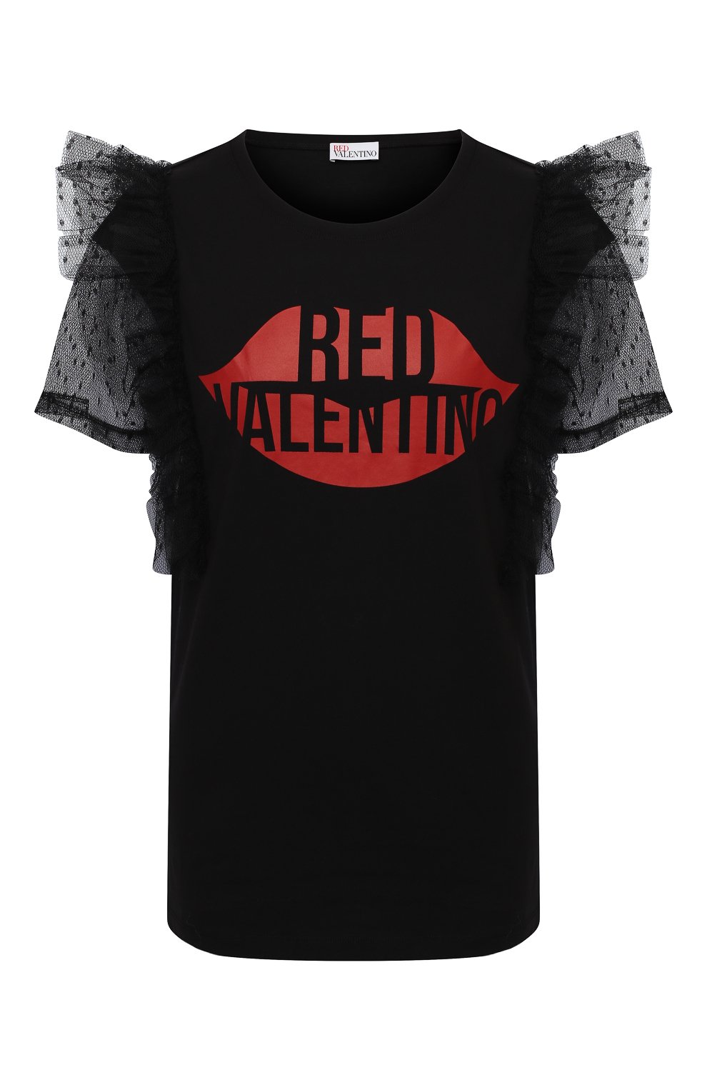 Хлопковая футболка REDVALENTINO черного цвета по цене 21850 руб., арт. UR0MG07S/5K4, фото 1 Хлопковая футболка REDVALENTINO, арт. UR0MG07S/5K4, фото 1