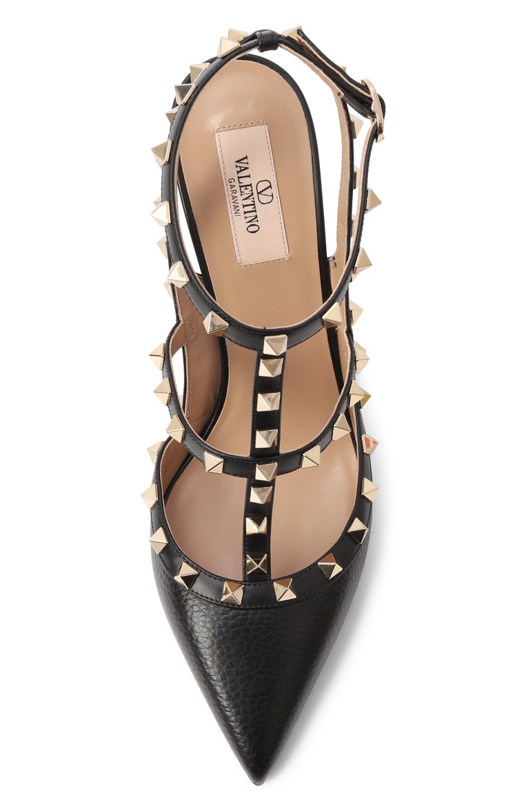 Женские кожаные туфли rockstud 100 VALENTINO черного цвета, арт. 6W2S0393/VCE | Фото 6 (Драгоценные камни: Проставлено; Каблук высота: Высокий; Материал сплава: Проставлено; Мат�ериал внешний: Натуральная кожа; Материал внутренний: Натуральная кожа; Подошва: Плоская; Каблук тип: Шпилька)
